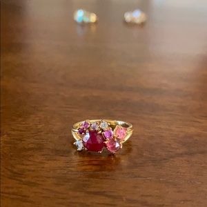 Anthropologie Gold Plated Maroon Stone Ring